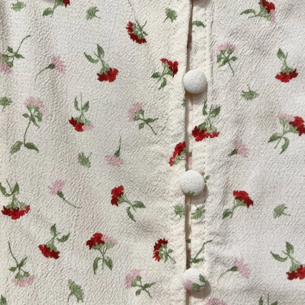 H&M White Blouse with Red‎ and Green Floral Design